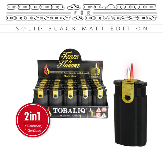 Feuerzeug 2in1 "Feuer & Flamme" Solid Black Matt, 25er Display